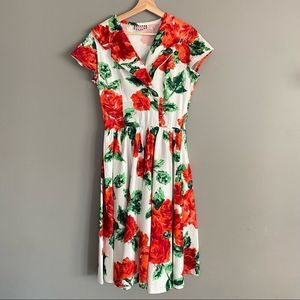Pin Up Couture Retro Floral Rose Print Rockabilly A Line Dress Womens Size Large